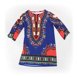 Traditional Print Dashiki Dress Blue