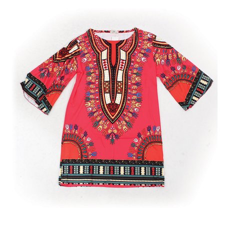 Traditional Print Dashiki Dress Pink