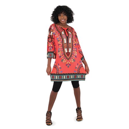 Traditional Print Dashiki Dress Red