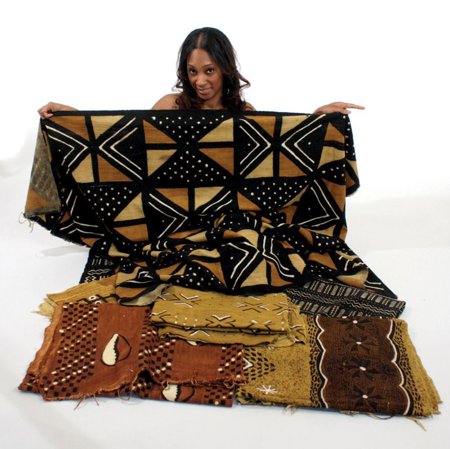 Mud Colth Fabric - Mustard Black Brown 3 "Made in Africa"
