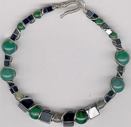 Sterling Silver & Hematite/Malachite/Chinese Jade Single Bracelet