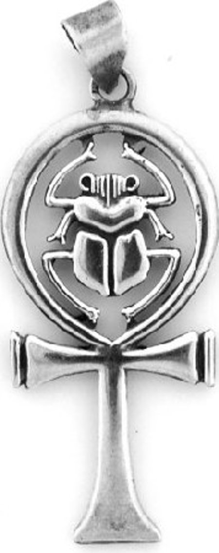 Egyptian Jewelry Silver Scarab and Ankh Pendant