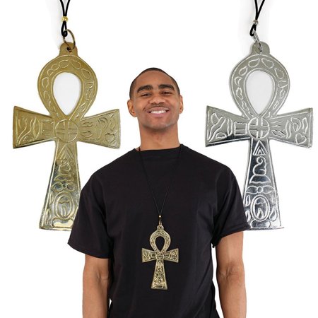 Ankh Pendant Engraved Brass (8 inch) (Silver Color)